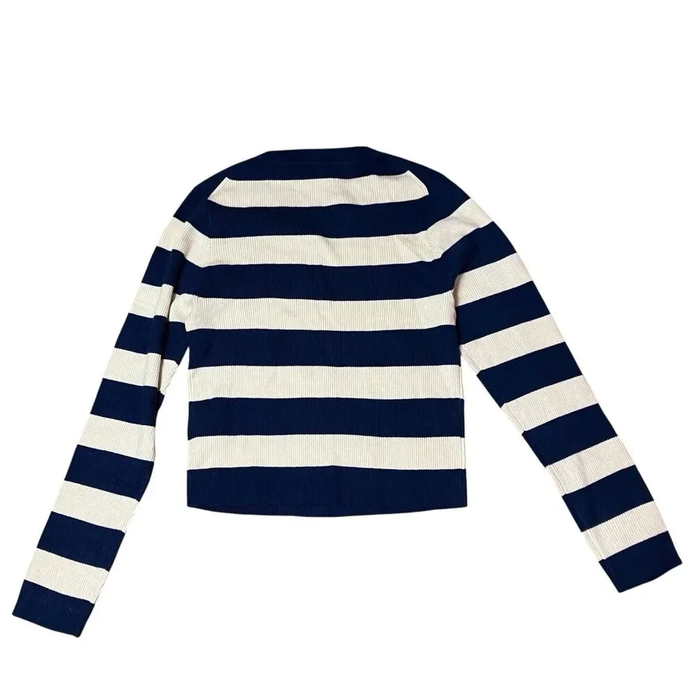 J Crew Navy‎ Cream Striped Ribbed Crewneck Nautical Coastal Sweater